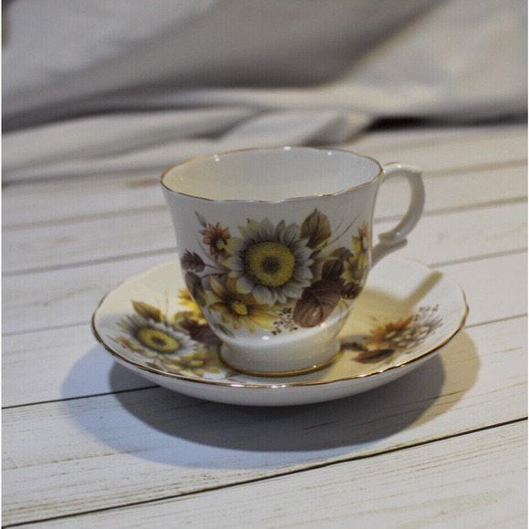 Crown Staffordshire England Fine Bone China Teacup & Saucer by Duchess Sunflower - Picture 5 of 11